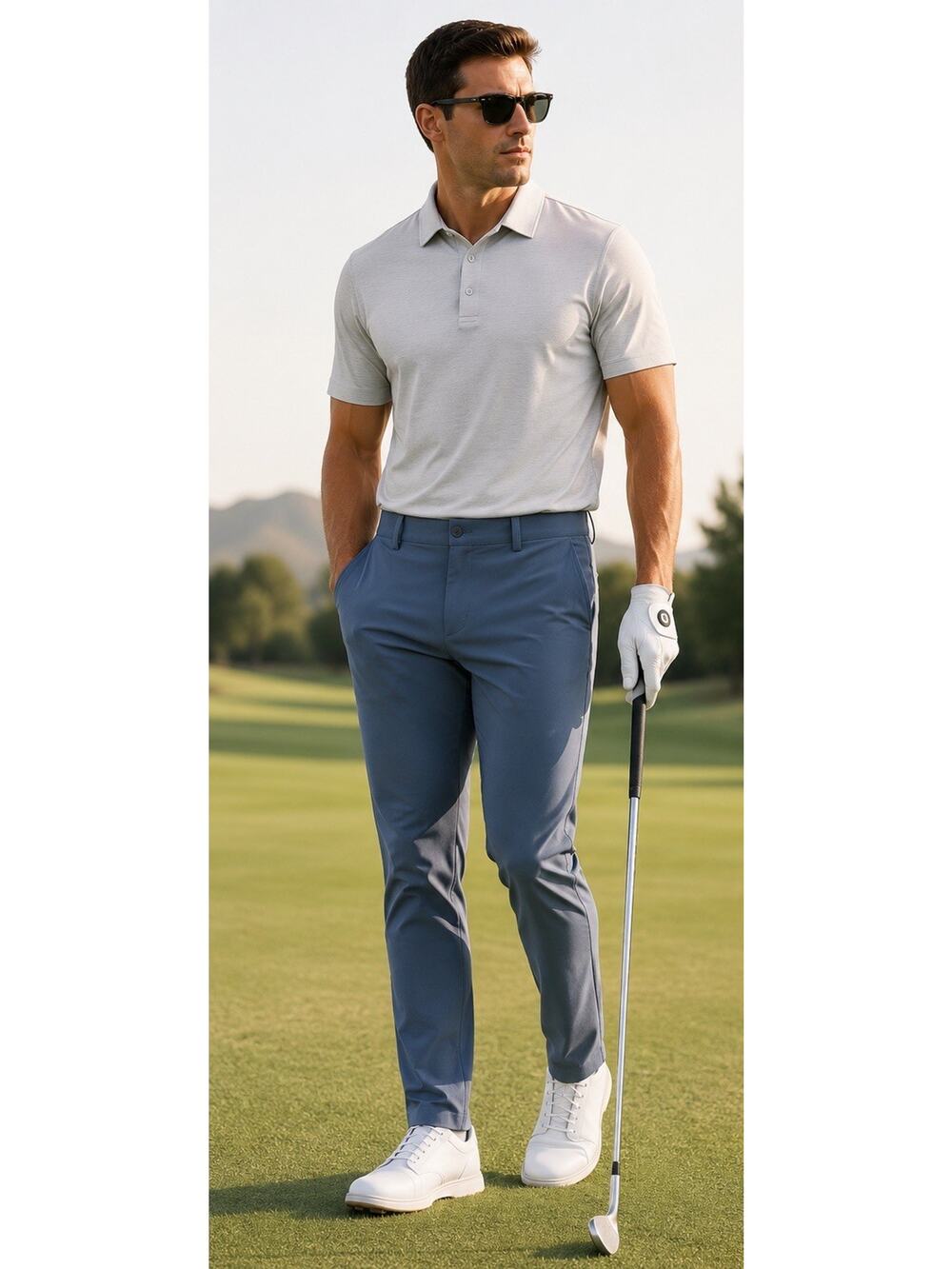 UNRL Concourse Golf Pants Mens Large 34-36 Tall Storm Blue Stretch Performance